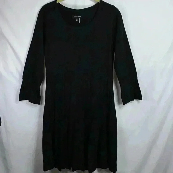 Ellen Tracy Black Long Sleeve Pleated Fit & Flair Sweater Dress in Size Medium. - Picture 1 of 15